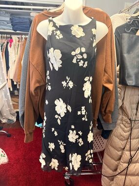 Jones New York Black Midi Dress with Ivory Floral Print